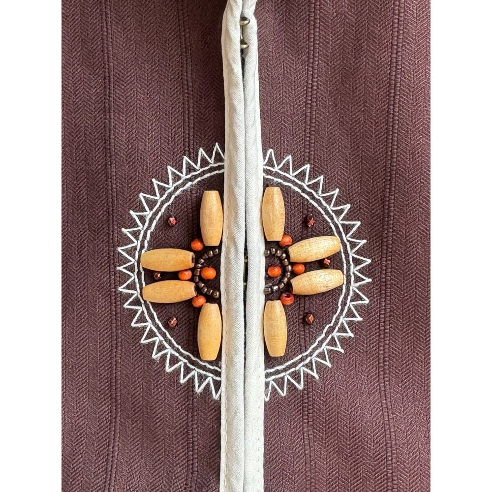 Vintage Nine & Co 100% Cotton Beaded Blazer 10 Brown 90s Cutaway Jacket - Picture 2 of 13